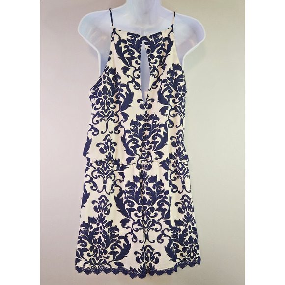 Premier Amour Romper Camisole Top Shorts Suit Lined White Blue Floral Women's 8 - Picture 4 of 5